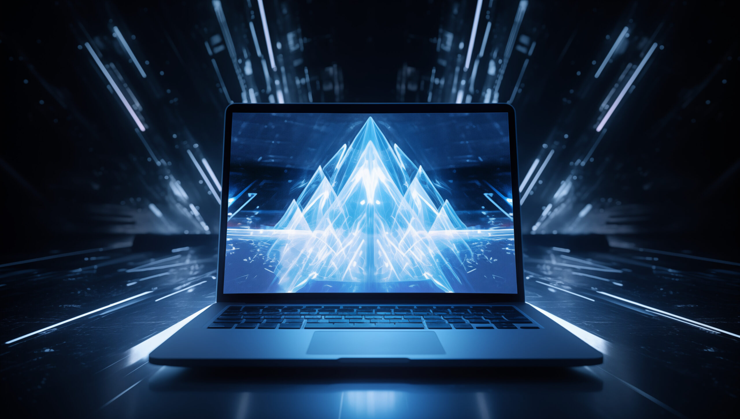 Futuristischer Laptop mit Lichtreflektionen, Sicherheit am Computer, Cyber Security